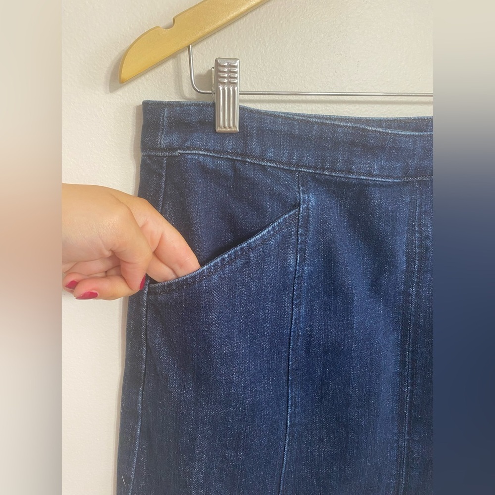 Talbots Denim A-Line Pencil Skirt Dark Blue Navy Pockets Side Zip Size 10 Office - Picture 3 of 6